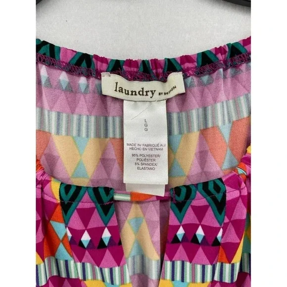 Laundry by Design Shift Dress Sz L Pink Geometric Retro Halter Keyhole Cutout - Picture 9 of 10